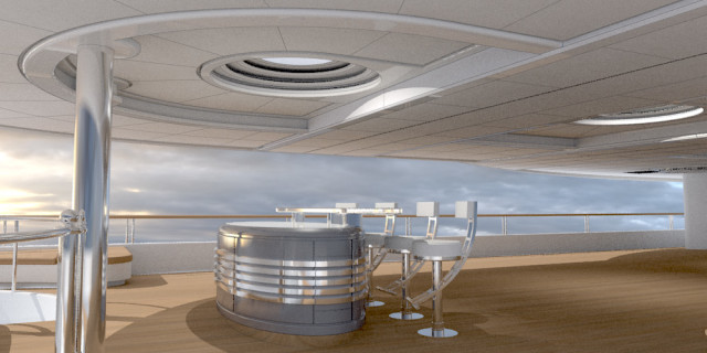 Silver Yacht Interior Rendering
