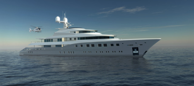 Super Yacht With Helicopter Landing Rendering